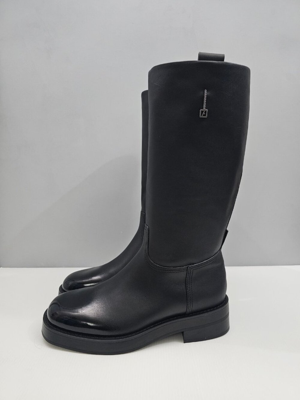 Franco Sarto Trevi Mid Calf Boots Womens 9.5 Black Leather Lug Sole Zip Low Heel